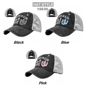 Casquette de camionneur en mesh pour queue de cheval avec broderie Barn Hair Don't Care