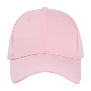 Detailed view of pink 6-panel cotton baseball cap with ventilation eyelets on white background