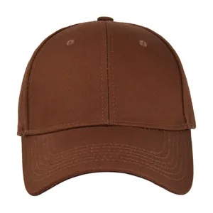 Detailed view of dark brown 6-panel cotton baseball cap with ventilation eyelets
