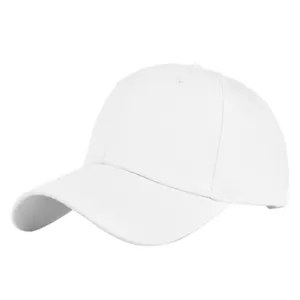 Detailed view of the six-panel crown and fabric texture of a plain white cotton baseball cap
