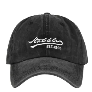 Classic vintage black washed cotton baseball cap with white Mubbler EST.1993 embroidery