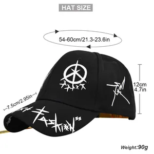 Tableau des tailles pour casquette brodée noire montrant le tour de tête de 54-60cm