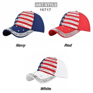 Navy, rode en witte Amerikaanse vlag baseballpetten met sprankelende strass-accenten