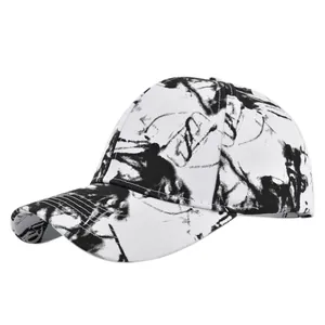 Black and white tie-dye graffiti baseball cap with a classic curved brim and artistic pattern