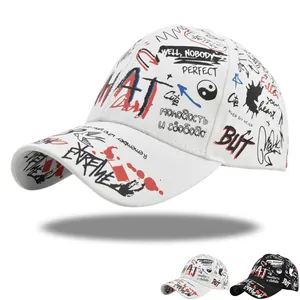 Berretto da Baseball con Stampa Graffiti in Cotone Regolabile Streetwear Hip Hop Snapback Cappello per Uomo Donna Moda