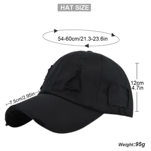 Detailed size chart for distressed baseball cap showing 54-60cm head circumference