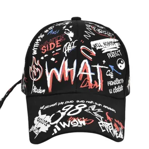 Cappellino da baseball nero con ricamo Route 66 e stampe graffiti in stile street