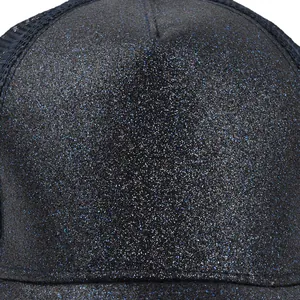 Glitter paardenstaart mesh pet in marineblauw met glanzende pailletten en ademende achterkant