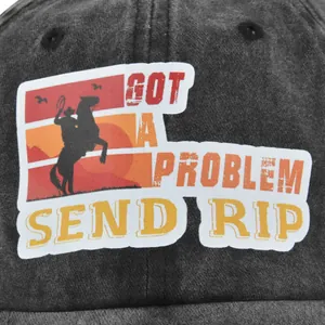 Cappello da baseball grigio lavato con silhouette cowboy del West e scritta Rip