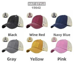 Multi-color mesh baseball caps with American flag embroidery in six different color options