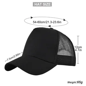 Detailed size guide for mesh baseball cap with 54-60cm circumference and 12cm height