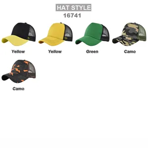 Selection of breathable trucker hats in solid colors and camouflage patterns style 16741
