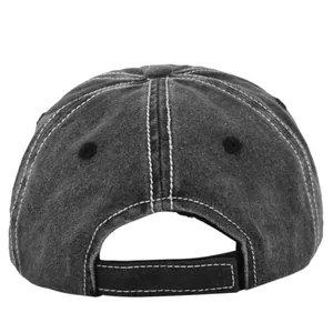 Detalle de gorra de béisbol vintage con costuras en contraste y correa trasera ajustable
