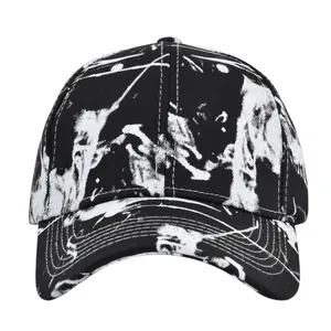 Street style tie-dye baseball cap with black and white abstract splash ink graffiti pattern