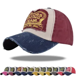 Vintage Distressed Patchwork Baseball Cap Motors Racing Team Embroidered Cotton Sun Hat Adjustable For Men Women