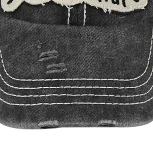 Gorra de béisbol de mezclilla gris oscuro lavado con bordado y detalles desgastados en visera