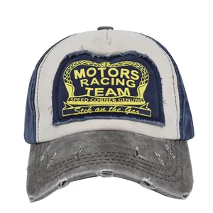 Vintage Motors Racing Team trucker hat with mesh back and distressed frayed brim detail