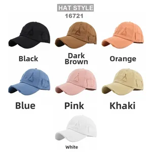 Collection of distressed cotton baseball caps in seven colors with vintage torn brim details