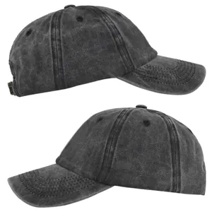 Détail latéral d'une casquette de baseball en coton délavé gris anthracite avec coutures