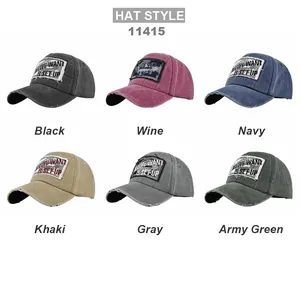 Distressed cotton baseball caps in 6 colors with vintage embroidery and worn-out details