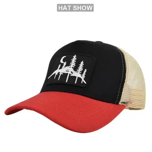 Detailansicht der Trucker-Cap mit Natur-Stickerei und atmungsaktivem Mesh-Gewebe