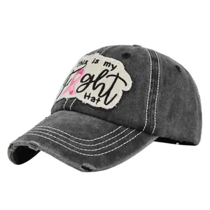 Gorra de béisbol de algodón carbón desgastada con bordado 3D y parche de lazo rosa