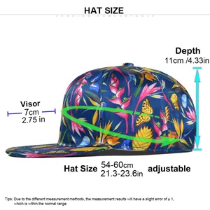 Size chart showing adjustable baseball cap dimensions including 54-60cm circumference