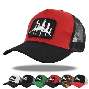 Outdoor Trucker Mütze Damen Herren Mesh Baseballkappe Mit Wald Berg Mond Stickerei Aufnäher Verstellbar Atmungsaktiv Sonnenschutz Lässig Snapback