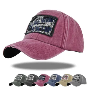Vintage Distressed Cotton Baseball Cap Water Washed Embroidered Sun Hat For Men Women Adjustable Streetwear Fashion Peak Cap