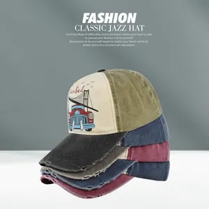 Detail of vintage washed baseball caps with Istanbul graphic in various retro colors