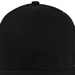Casquette de baseball noire à queue de cheval avec maille respirante et coton
