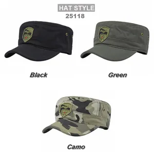 Militärische Flat-Top-Mützen mit 3D-Stickerei in Schwarz, Grün und Camouflage-Optik