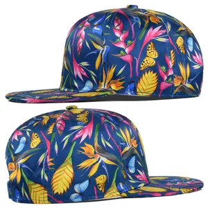 Detailed side view of Route 66 baseball cap with tropical butterfly and floral prints