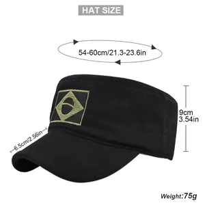 Detailed size parameters for the black military cap with square geometric embroidery