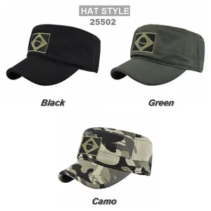 Flat top Brazilian embroidered military hats in black, army green and camo tactical styles