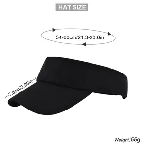 Size guide for black breathable sun visor showing 54-60cm head circumference and 7.5cm brim