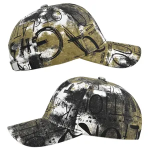 Close-up of the adjustable metal buckle and graffiti print on the back of baseball cap