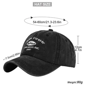 Size chart showing head circumference, height and brim of the vintage baseball cap