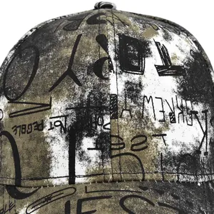 Streetwear Route 66 baseball cap with camouflage splatter pattern and graffiti embroidery