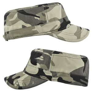 Detail view of jungle camouflage cadet cap with dual side angles on white background