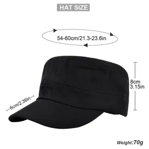 Size chart showing 54-60cm circumference and 8cm height for the black military cap