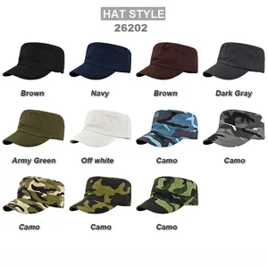Flat top military caps collection in solid colors and camouflage patterns for outdoor use