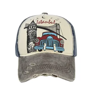 Distressed Istanbul vintage baseball cap with American flag style print and worn edges