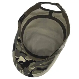 Detail view of 100% cotton inner lining and adjustable strap on camo military cap