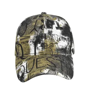 Graffiti print baseball cap with street style lettering in black and olive green finish