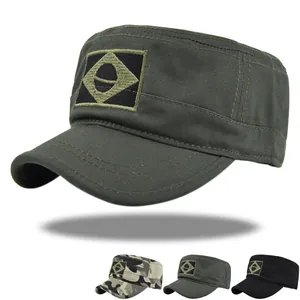 Cotton Canvas Cadet Cap For Men Women Adjustable Breathable Brazilian Flag Embroidery Patrol Hat Outdoor Military Style Sun Shield Cap