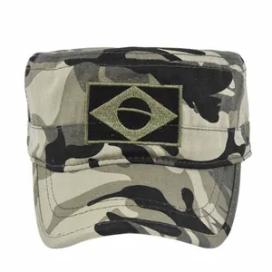 Camo cadet cap with Brazil flag embroidery, grey camouflage military style sun hat