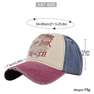 Detailed size guide for Route 66 embroidered baseball cap with head circumference specs
