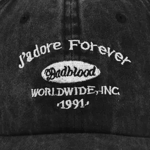 Vintage washed cotton baseball cap in black with Badblood worldwide 1991 embroidery