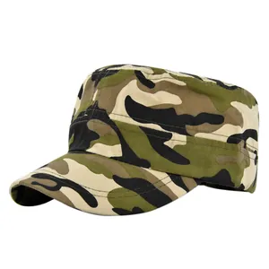 Detail of woodland camouflage cadet cap showing reinforced stitching on the brim